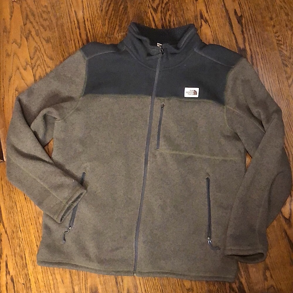 THE NORTH FACE Full Zipper Olive & Navy Blue Fleece Jacket Sz XL
